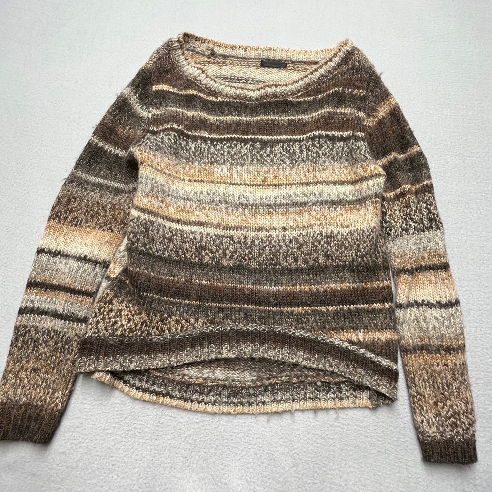 M. Fredric WomensStriped‎ Wool Alpaca Blend Chunky Knit Sweater Brown  Med S2464